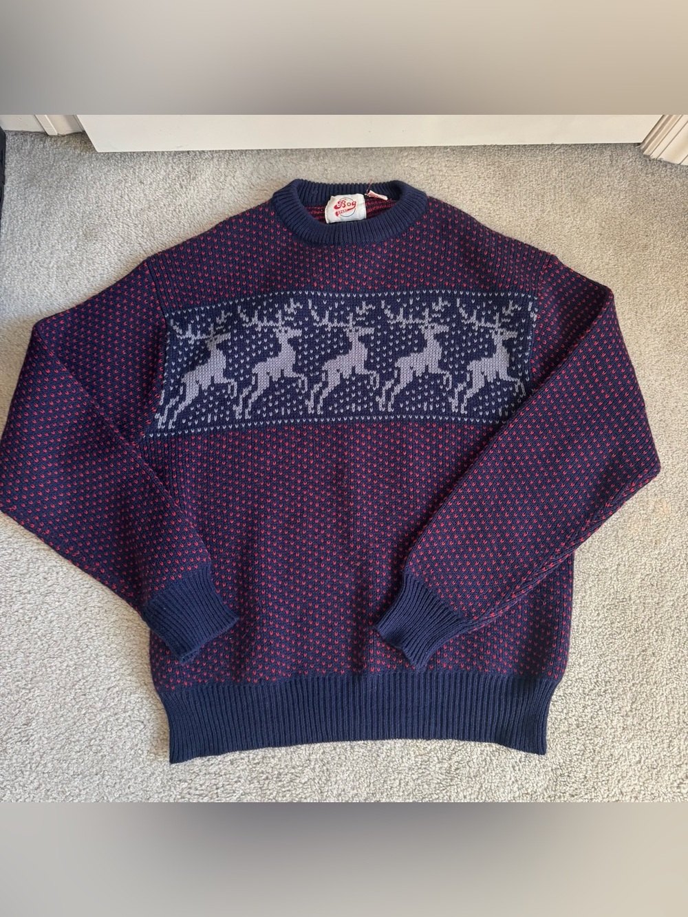 Vintage Nordic Sweater Deer Snow FairIsle Knit Acrylic Christmas Holiday